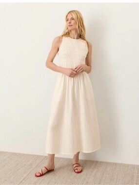 PACT Organic Coastal Double Gauze Smocked Dress